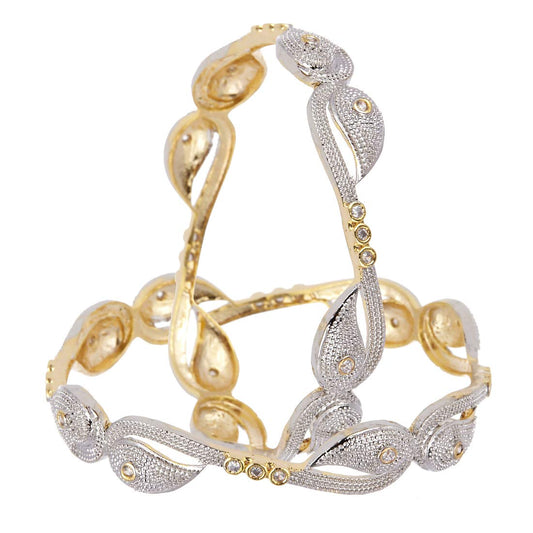 Gold-Polished Alloy Heart Shape American Diamond Studded Bangle Set - The Pari - The Pari - Dinesh Associates