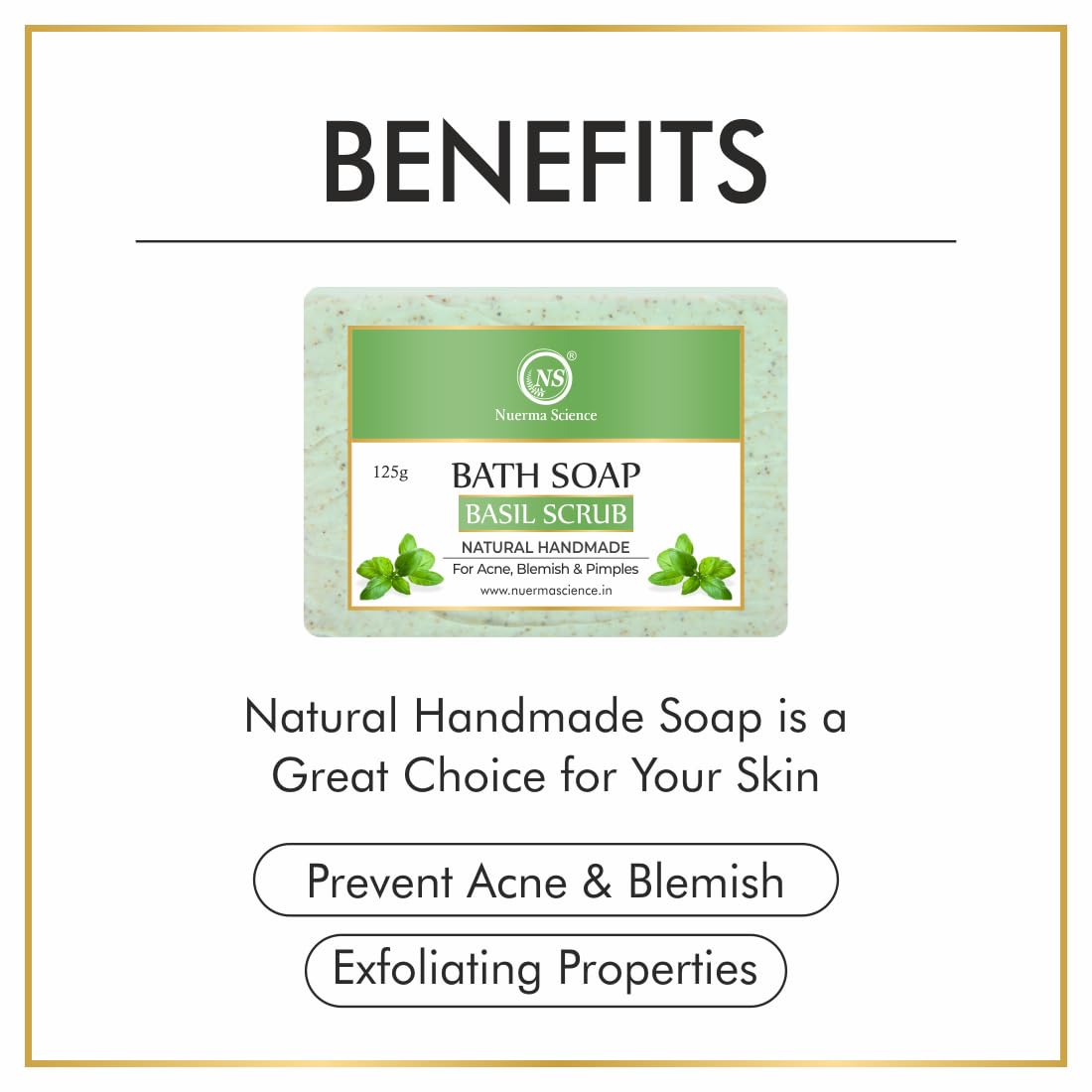 Nuerma Science Basil Scrub Bath Soap | For Acne, Blemishes & Pimples Control | Swadesiicart