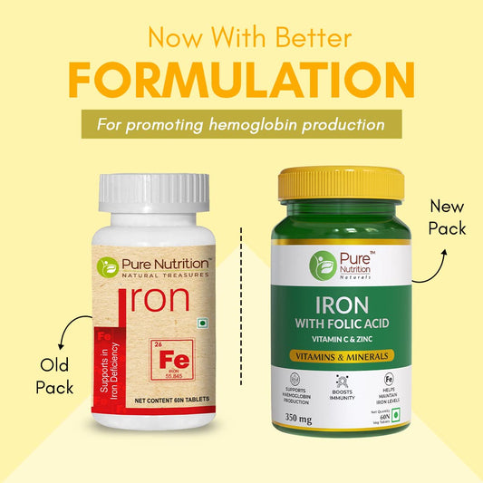 Pure Nutrition Iron Folic Acid with Zinc & Vitamin C Tablets | Swadesiicart