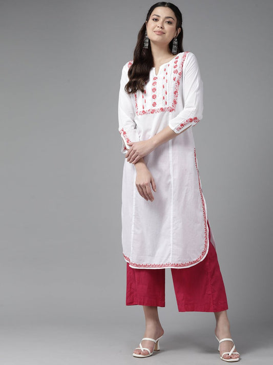 ADA Ethnic Motifs Chikankari Embroidered Floral Kurta | Swadesiicart