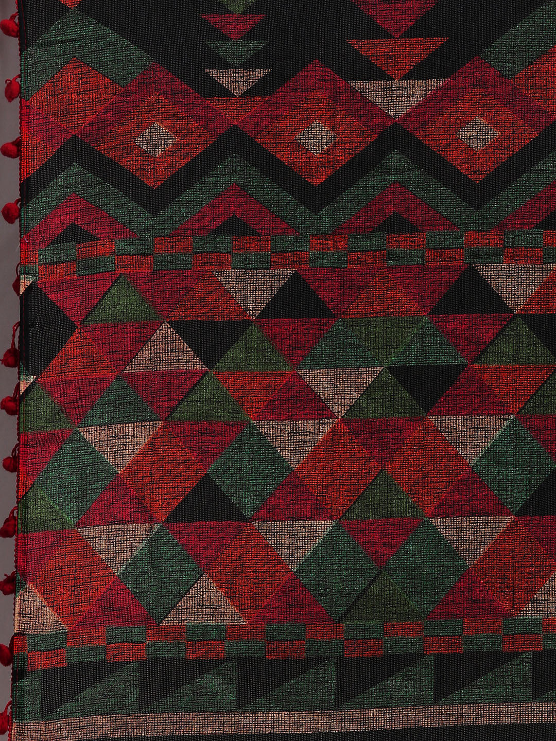 Tikhi Imli Black & Red Polycotton Printed Saree | Swadesiicart