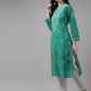 ADA Women Green & White Ethnic Motifs Hand Embroidered Chikankari Handloom Kurta | Swadesiicart