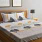 Home Sizzler Grey & Yellow Floral 210 TC Queen Bedsheet with 2 Pillow Covers - Swadesiicart