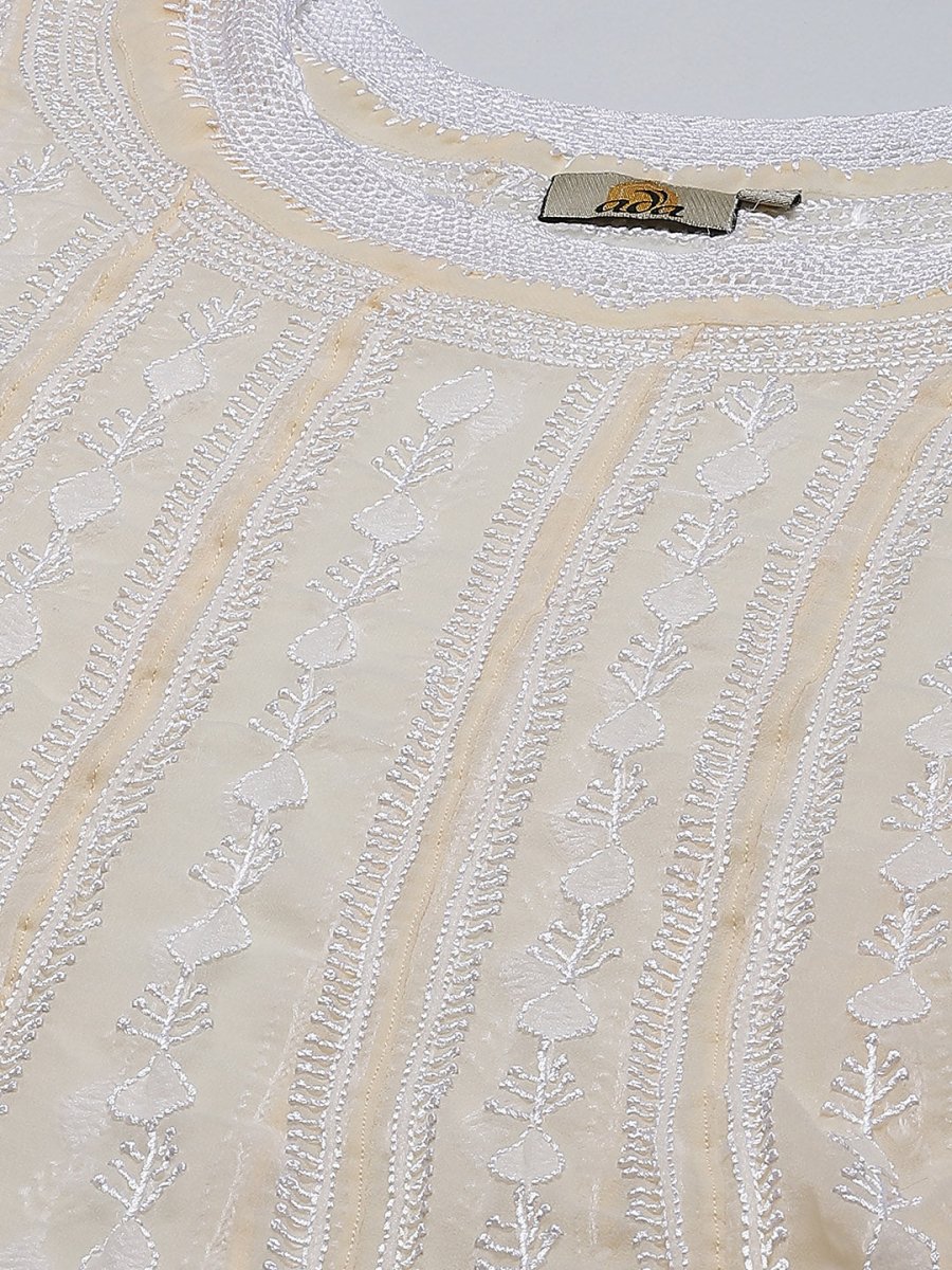 ADA Women Beige Ethnic Motifs Plus Size Chikankari Georgette Anarkali Kurta | Swadesiicart