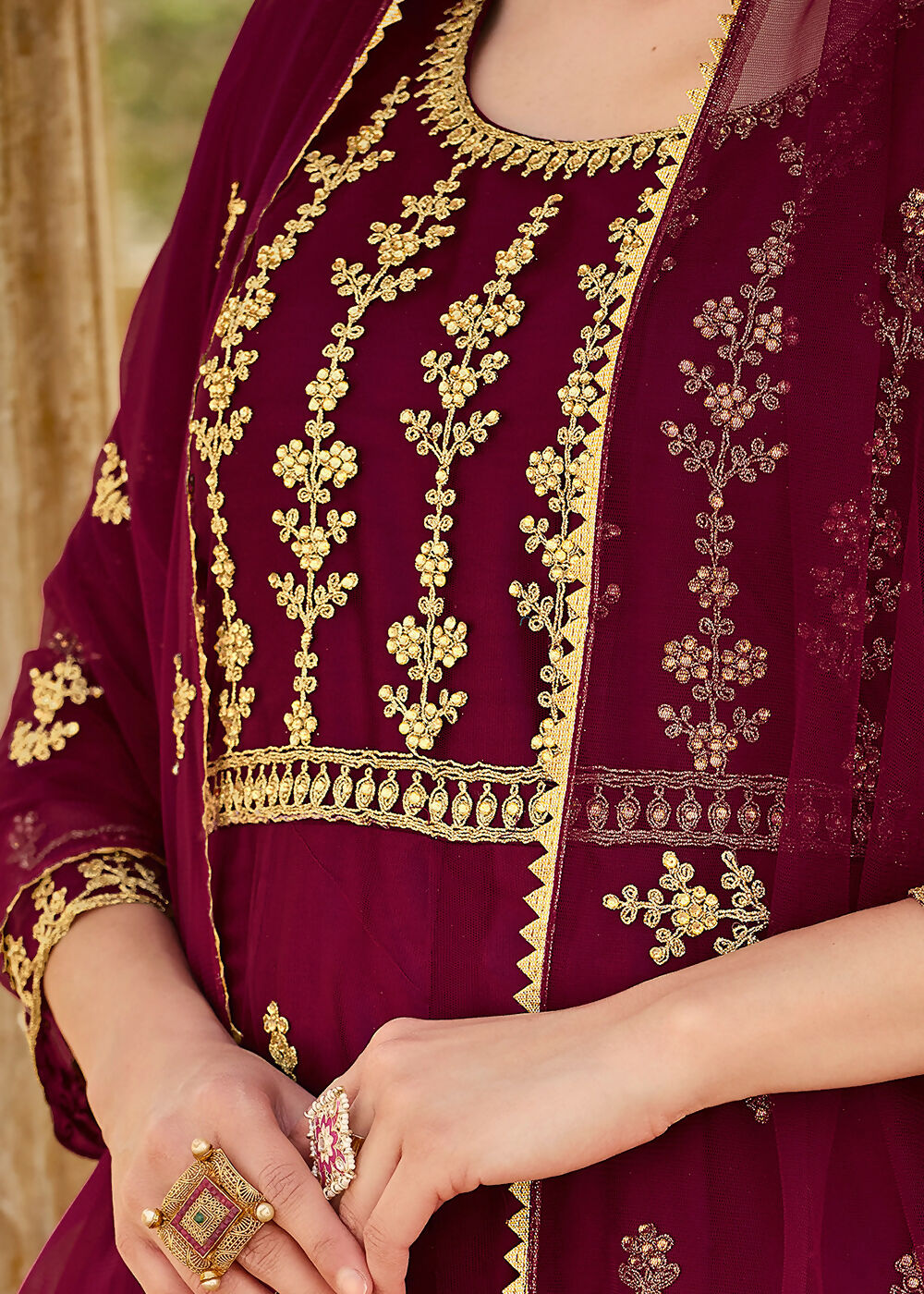 Heavy Stone Embroidered Wine Designer Anarkali Suit - Emponline | Swadesiicart