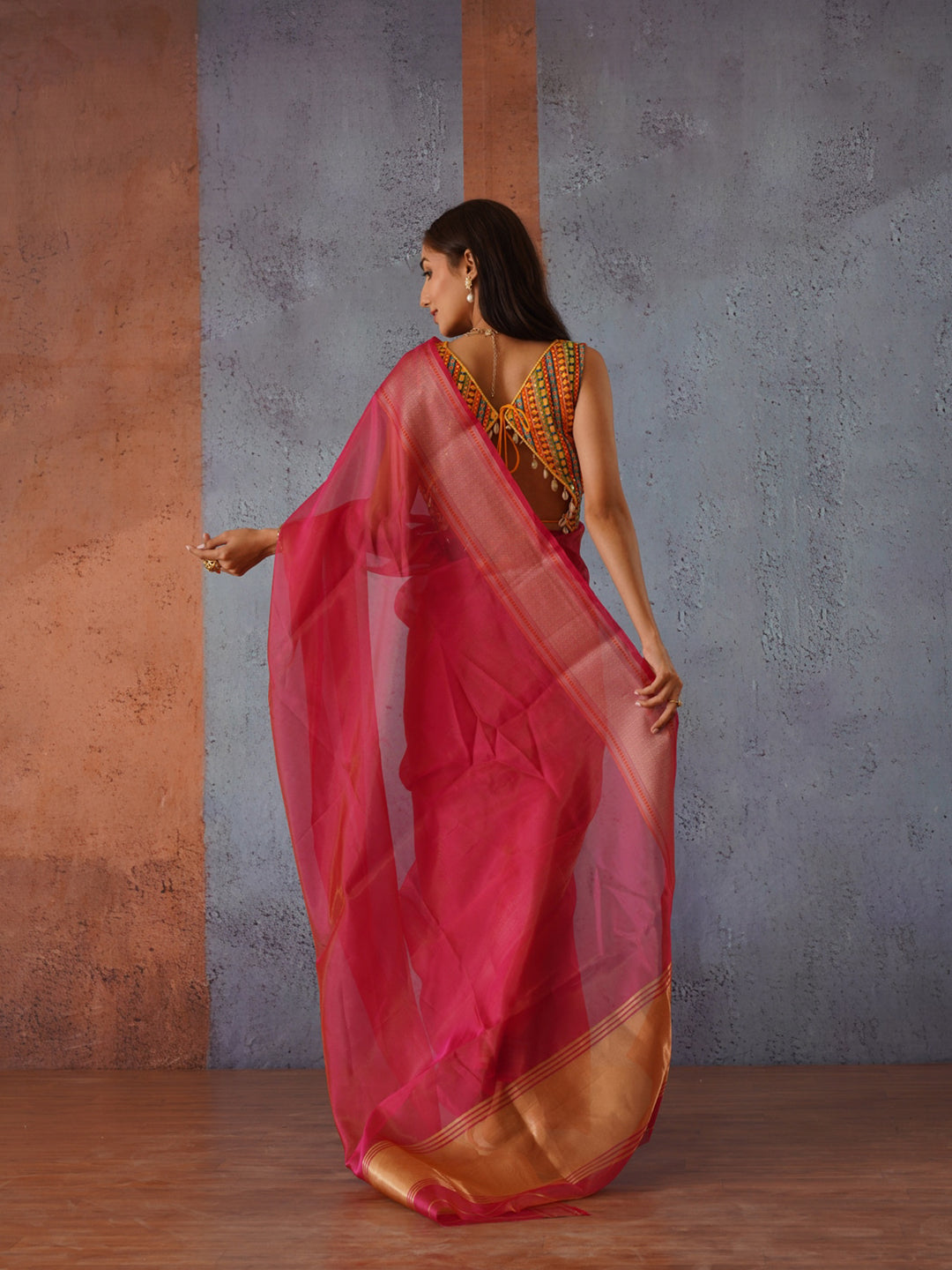Tikhi Imli Zari Organza Heavy Work Saree | Swadesiicart