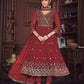 Jyoti Fashion Women's Maroon Georgette Embroidered Anarkali Kurta Pant Set With Dupatta | Swadesiicart