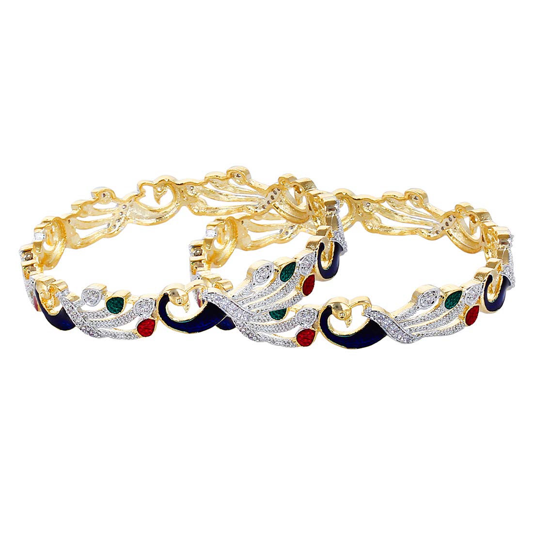 Gold-Polished Alloy Enamel Coated Ad Peacock Bangle Set - The Pari - Swadesiicart