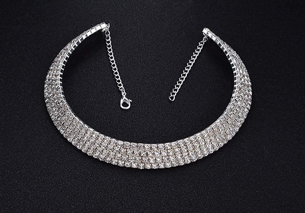 Silver-Toned Alloy Rhinestones Studded Choker Necklace - The Pari | Swadesiicart