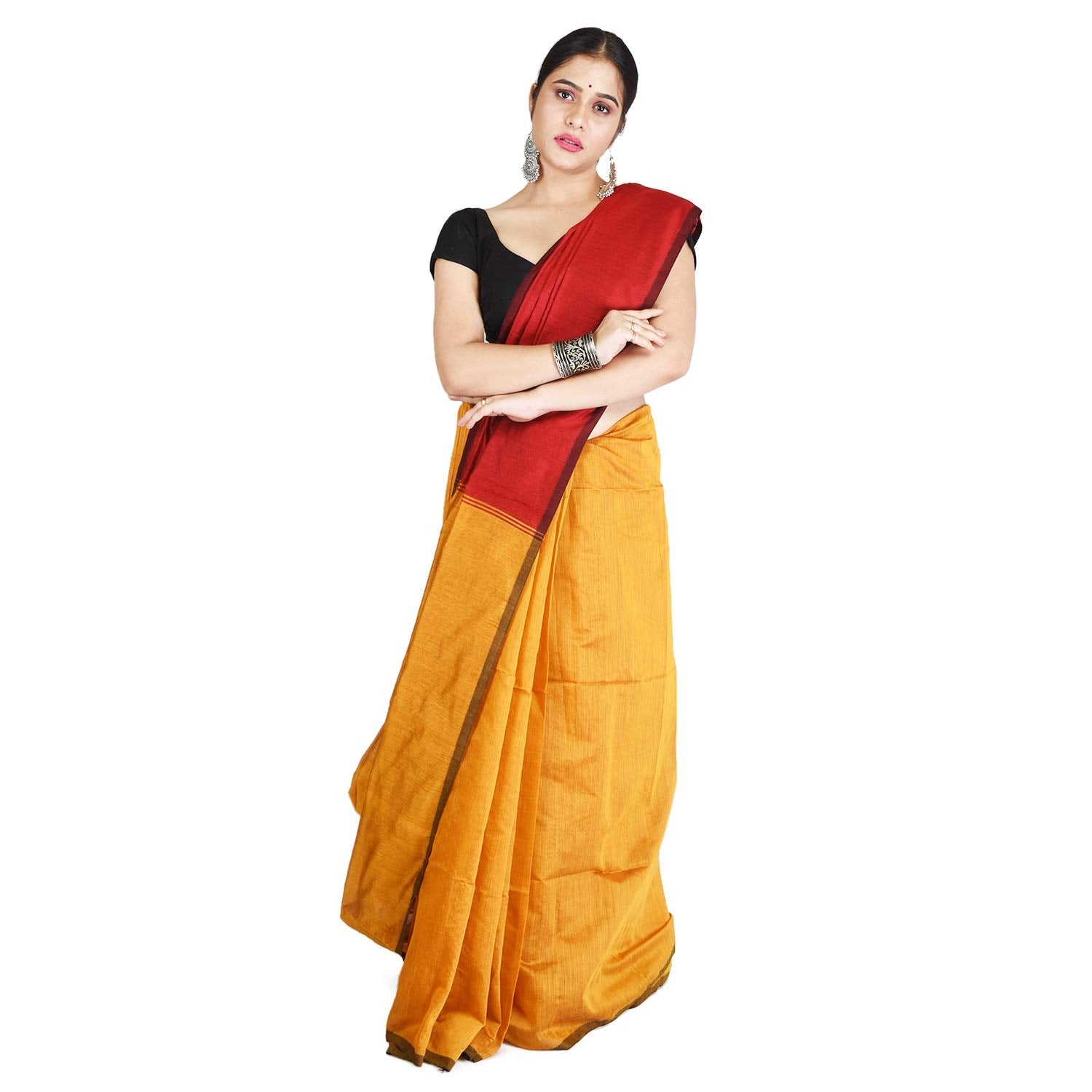 Desh Bidesh Women's Bengal Khadi Ghicha Handloom Cotton Silk Saree With Blouse Piece | Swadesiicart