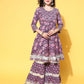All About You Women Purple Floral Printed Regular Gotta Patti Pure Cotton Kurta with Sharara
