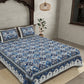 JAIPUR FABRIC Festival Waves Blue & White Cotton 210 TC Queen Bedsheet & 2 Pillow Covers | Swadesiicart