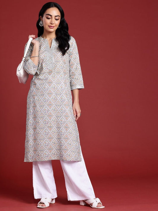 Anouk Women Floral Printed Gotta Patti Kurta - Swadesiicart