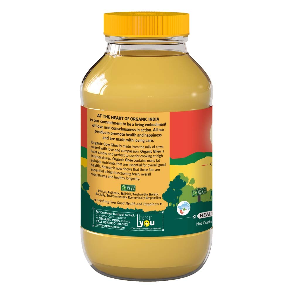 Organic India Organic Cow Ghee 500 ml Bottle | 100% Gir Cow Ghee | Vedic Bilona Method | Grassfed, Cultured, Premium & Traditional Ghee | Immunity Booster - Swadesiicart