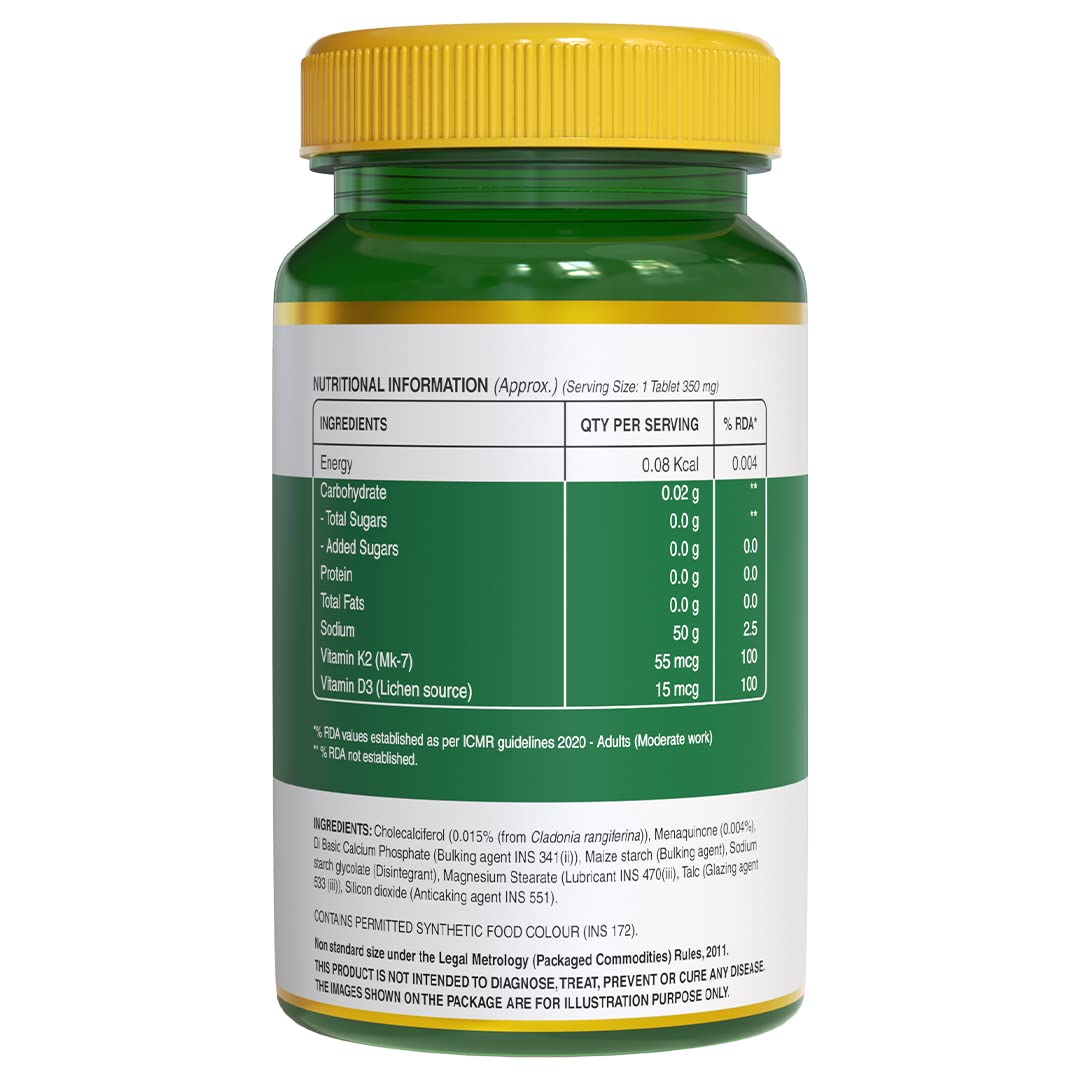 Pure Nutrition Vitamin D3 + K2 from Lichen Veg Tablets - Swadesiicart
