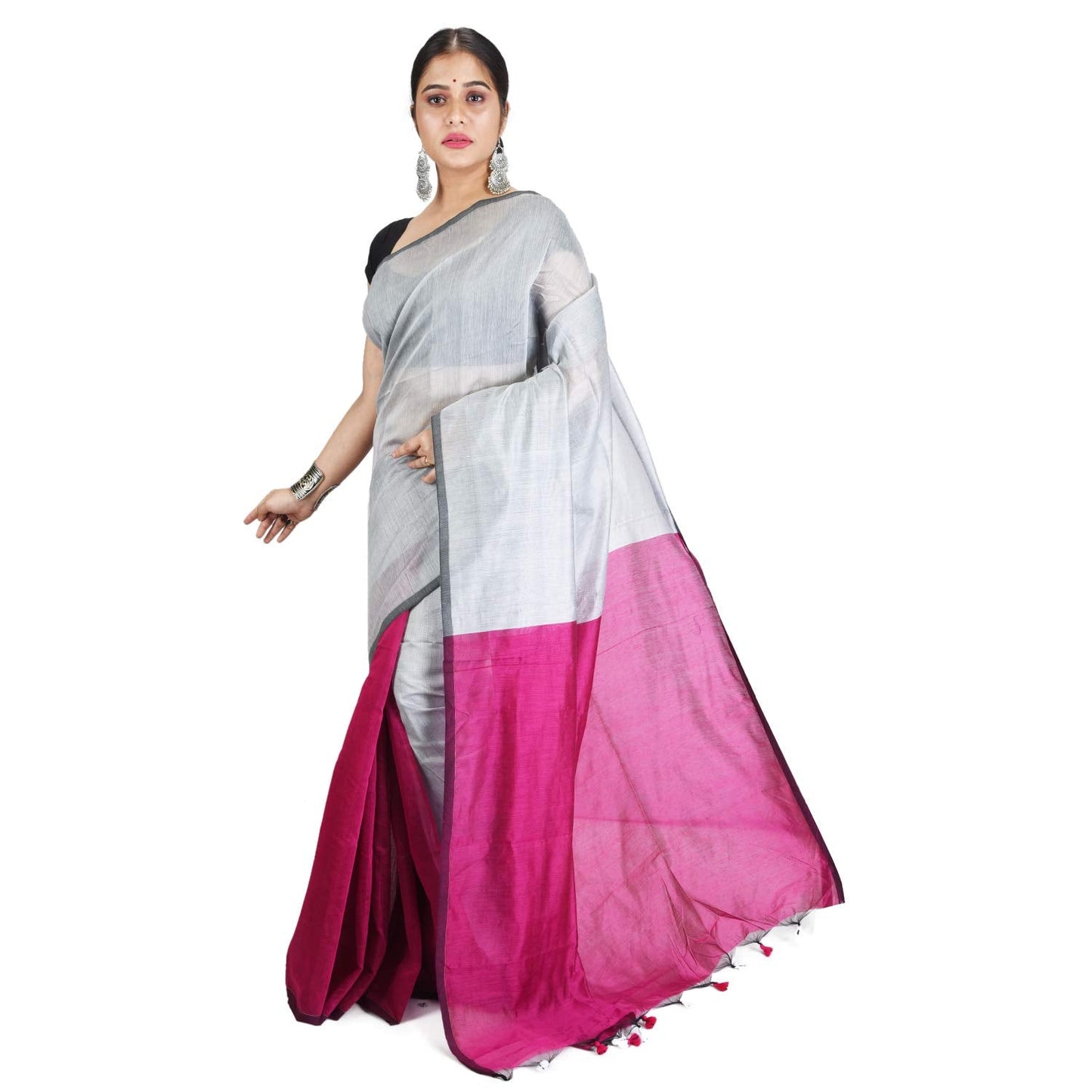 Desh Bidesh Women's Bengal Khadi Ghicha Handloom Cotton Silk Saree With Blouse Piece | Swadesiicart