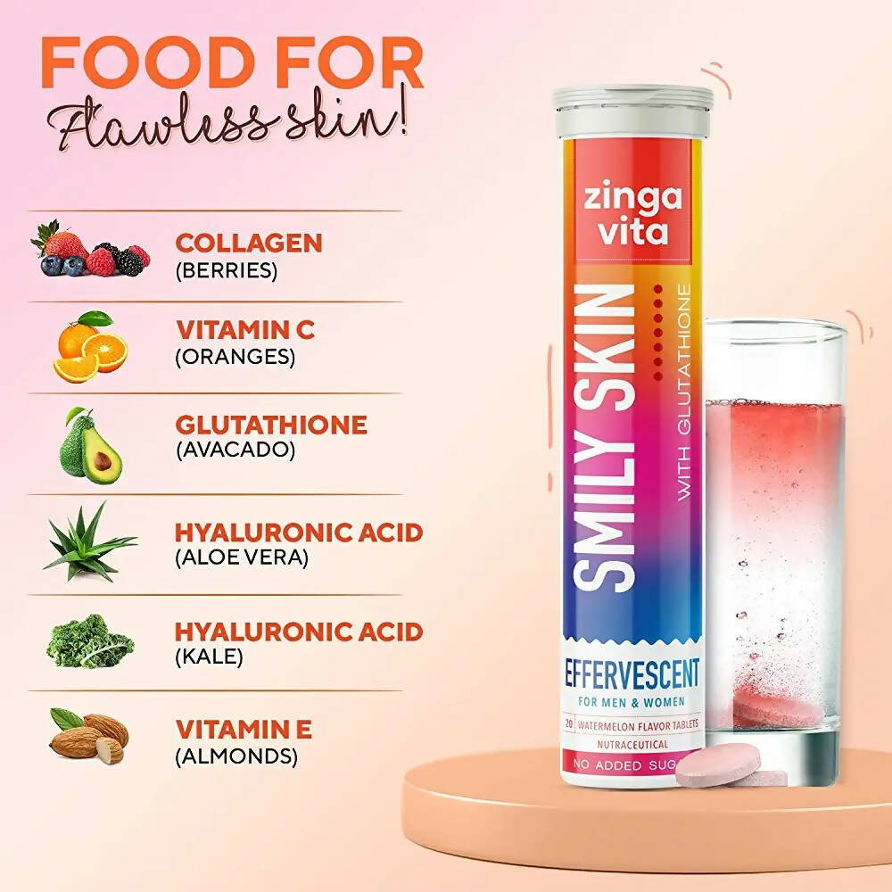 Zingavita Smily Skin Effervescent Tablets (Watermelon Flavor) Sugar Free - Swadesiicart