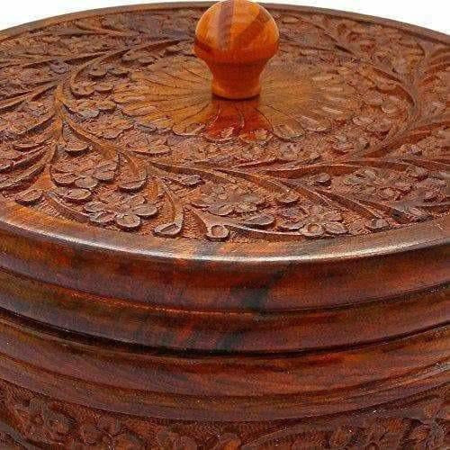 Handcrafted Wooden Box Pot Serving Bowl with Lid - Swadesiicart