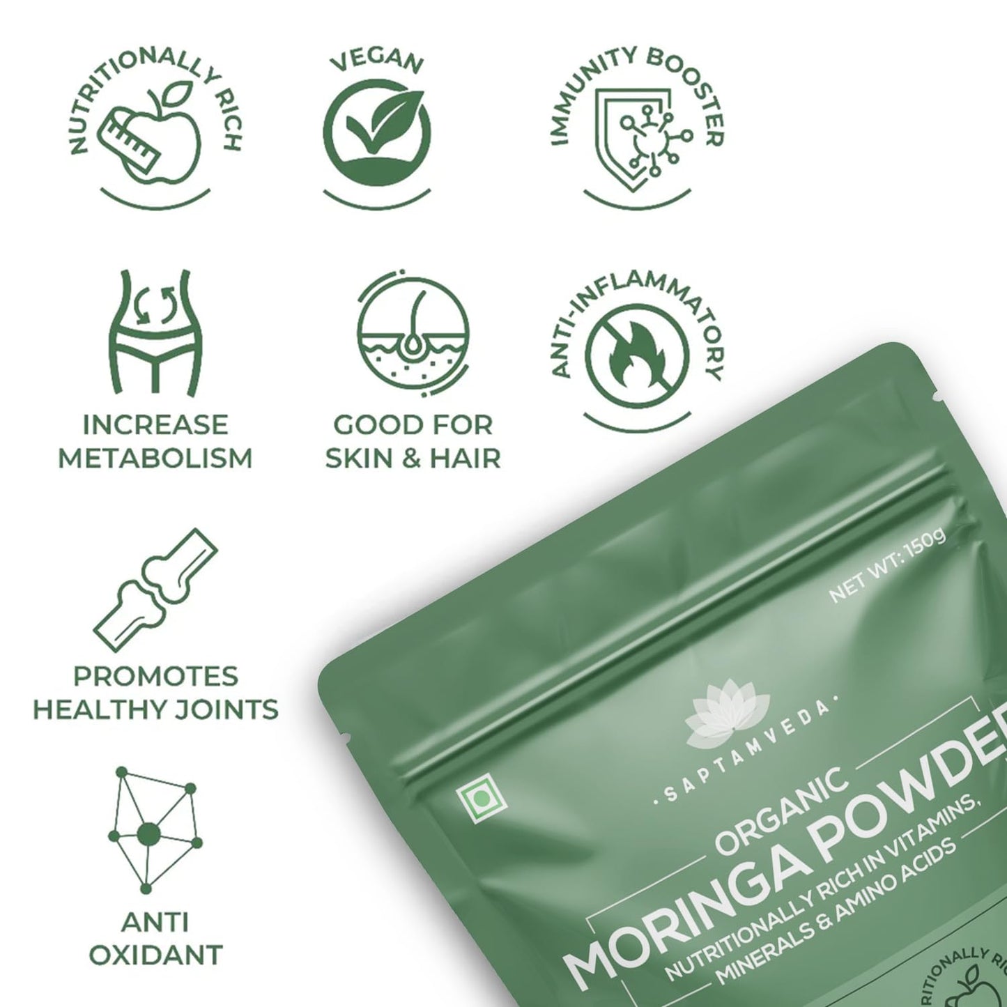 Saptamveda Organic Moringa Powder - Swadesiicart