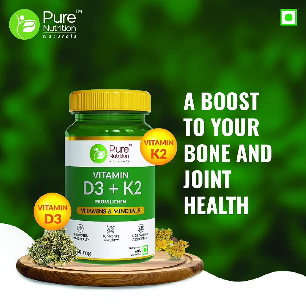 Pure Nutrition Vitamin D3 + K2 from Lichen Veg Tablets - Swadesiicart