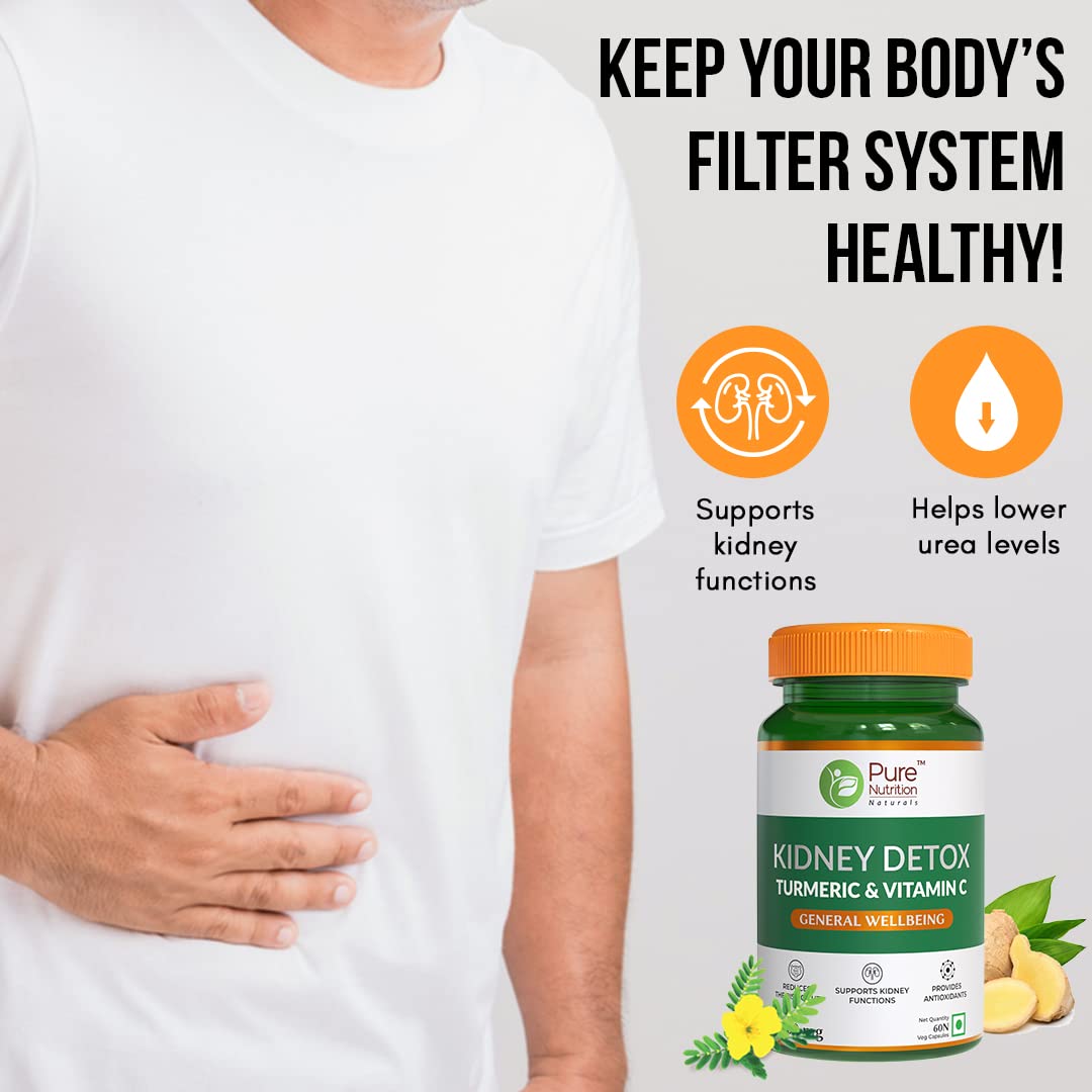 Pure Nutrition Kidney Detox with Turmeric & Vitamin C Veg Capsules - Swadesiicart