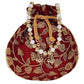 Ethnic Silk Potli bag Clutch Batwa Pouch with Embroidery and Metal Bead work Gift For Women - Swadesiicart