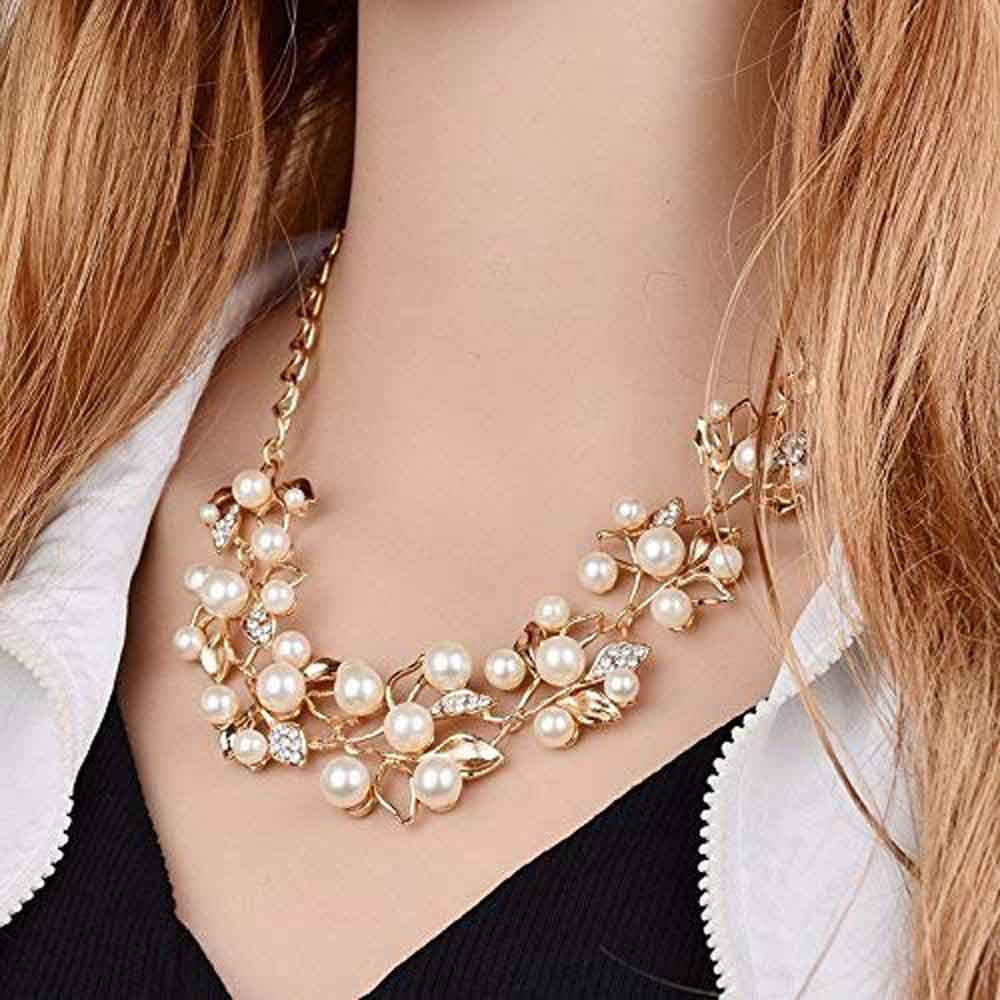 Gold-Toned Alloy Pearl Studded Long Haar Necklace - The Pari | Swadesiicart