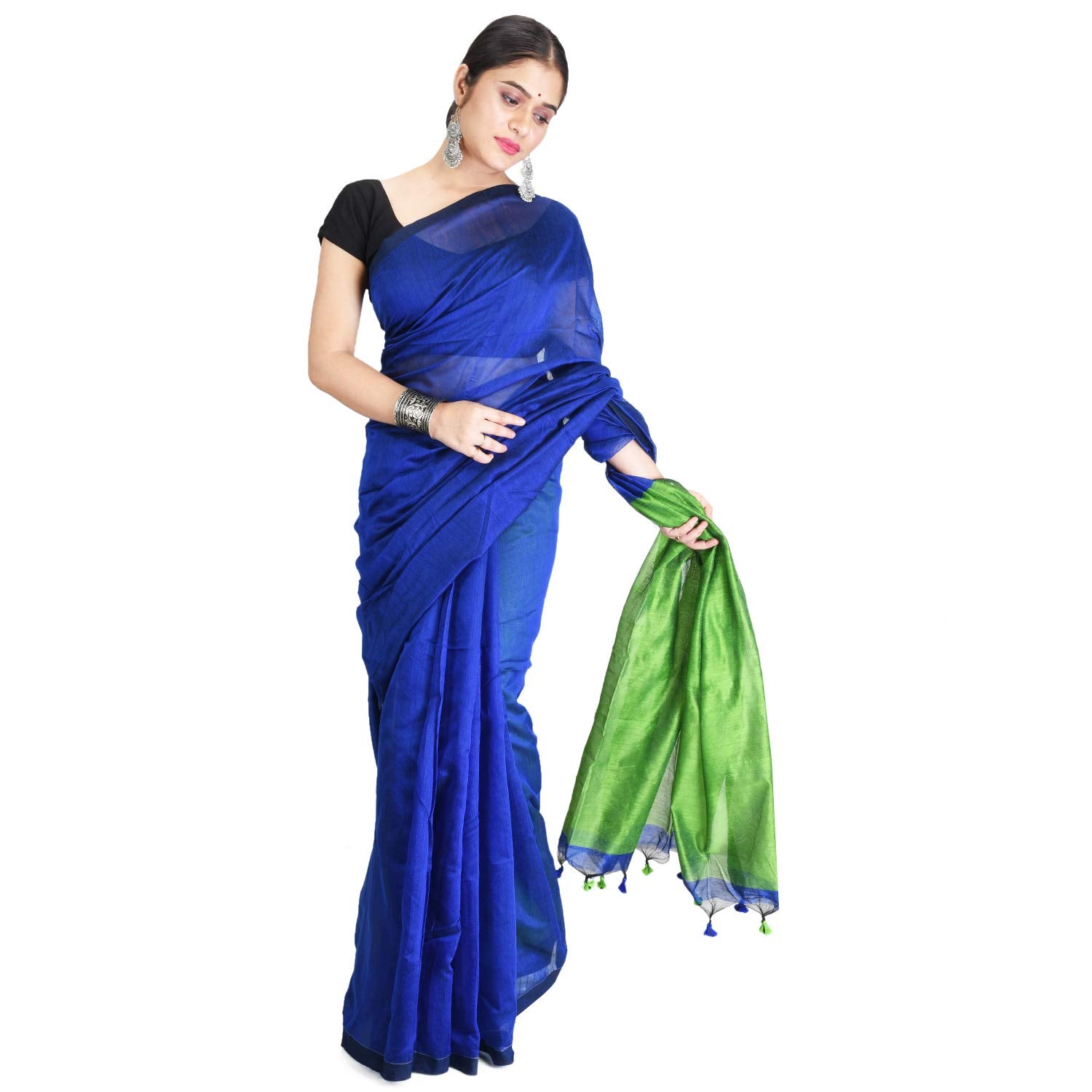 Desh Bidesh Women's Bengal Khadi Ghicha Handloom Cotton Silk Saree With Blouse Piece | Swadesiicart