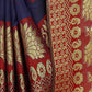 Vamika Banarasi Cotton Silk Navy Blue & Red Weaving Saree | Swadesiicart