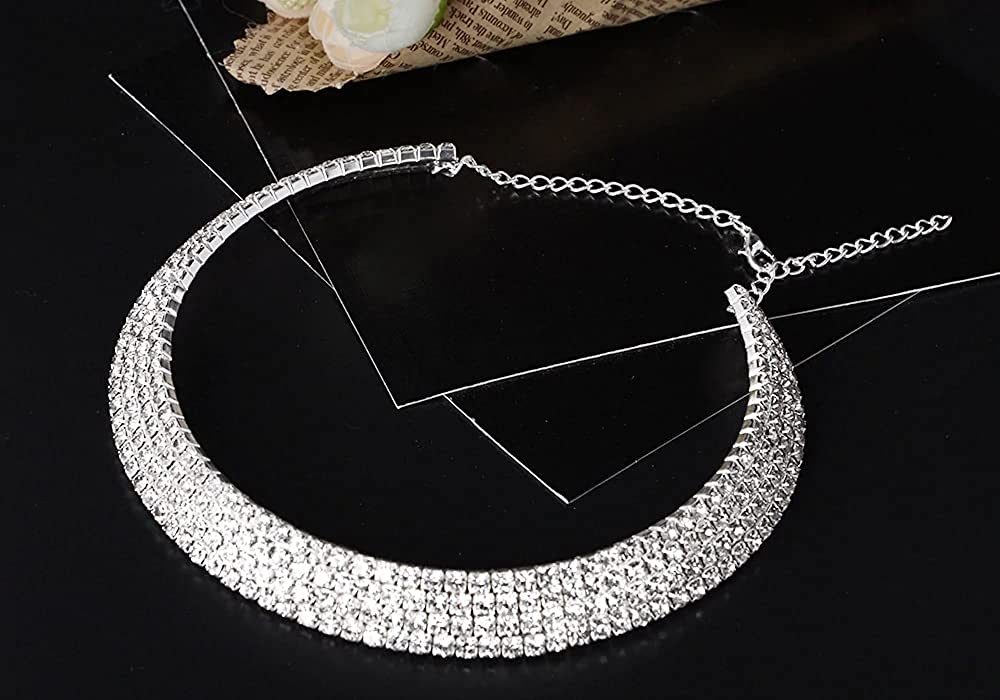 Silver-Toned Alloy Rhinestones Studded Choker Necklace - The Pari | Swadesiicart