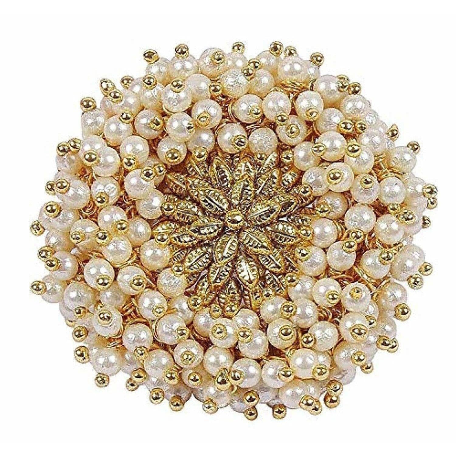 Gold-Polished Pearl Beads Polki Ring | Swadesiicart