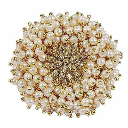 Gold-Polished Pearl Beads Polki Ring | Swadesiicart