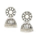 Rhodium-Plated Alloy Round Mirror Studded Jhumki Earrings - The Pari - The Pari - Dinesh Associates