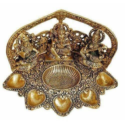 Laxmi Ganesh Saraswati Idol Oil Lamp Diya | Sacred Hindu Trinity Diya for Home Pooja & Diwali