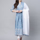 Ahalyaa Women Pastel Blue Pure Cotton Printed Kurta Pant Set With Dupatta | Swadesiicart
