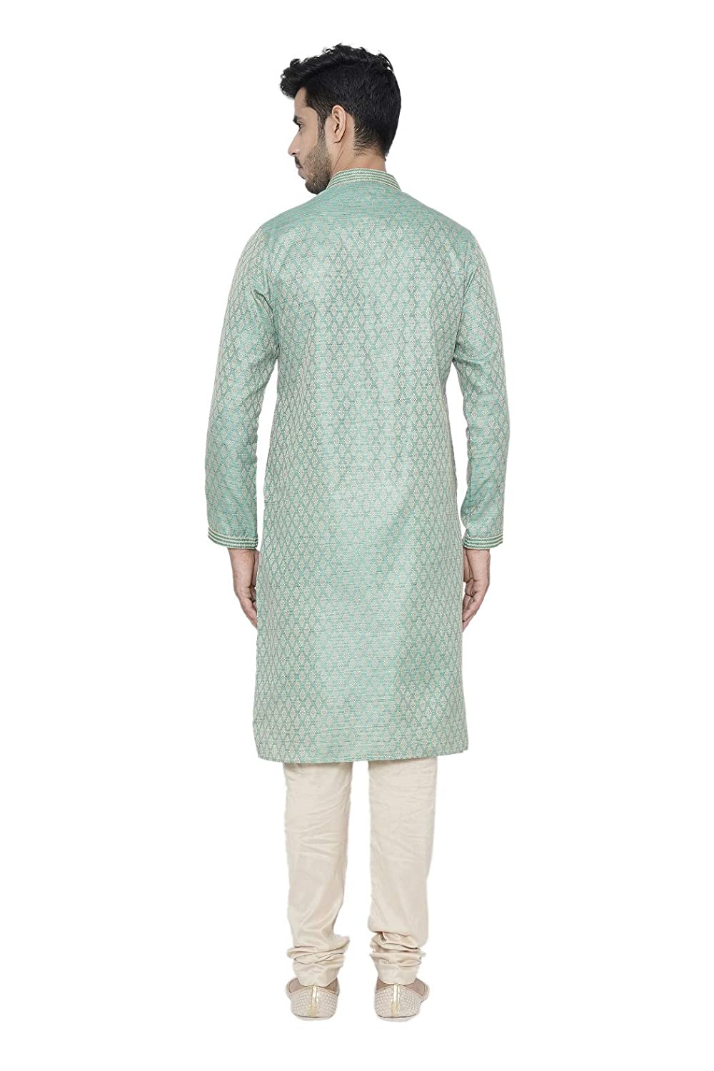 Manyavar Firoz Green Knee Long Full Sleeves Kurta and Payjama Set For Men | Swadesiicart