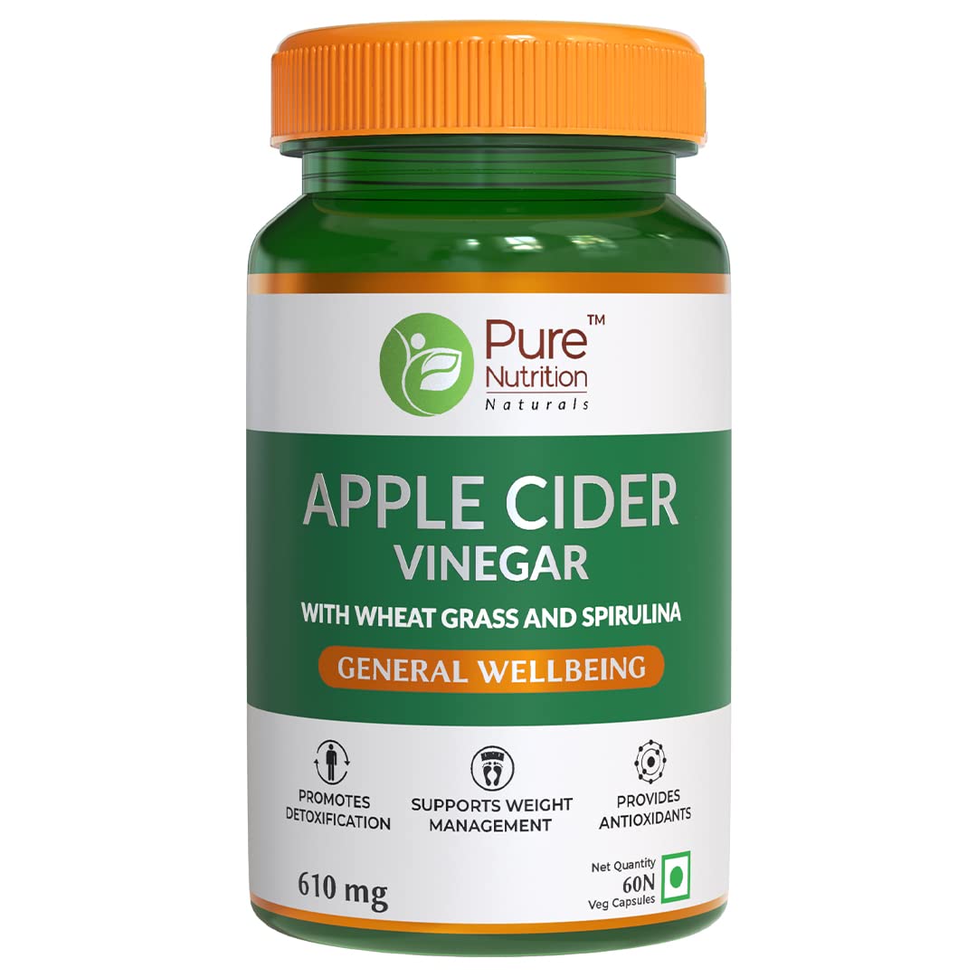 Pure Nutrition Apple Cider Vinegar with Wheat Grass & Spirulina Veg Capsules - Swadesiicart