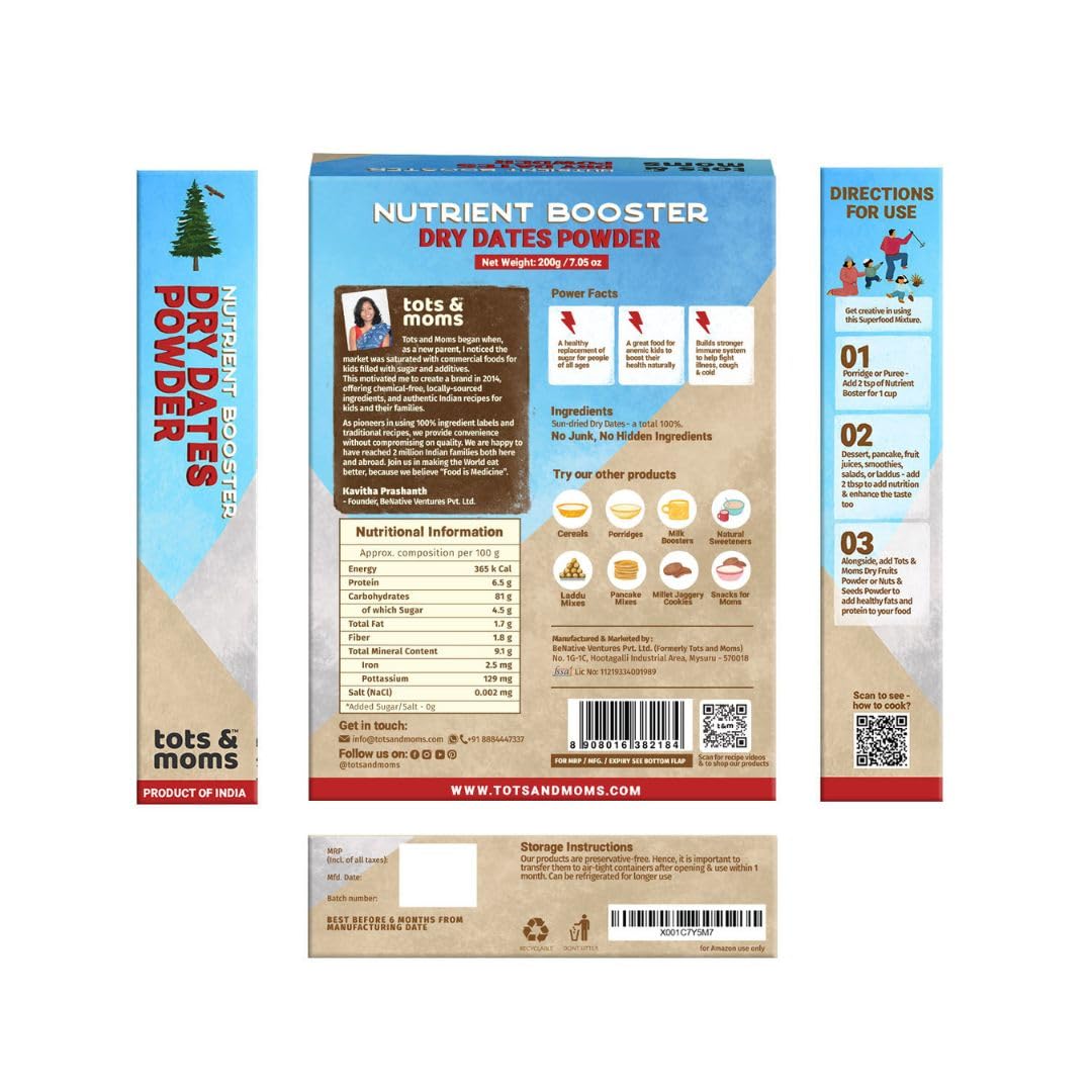 Tots and Moms Organic Dry Dates Powder - Swadesiicart