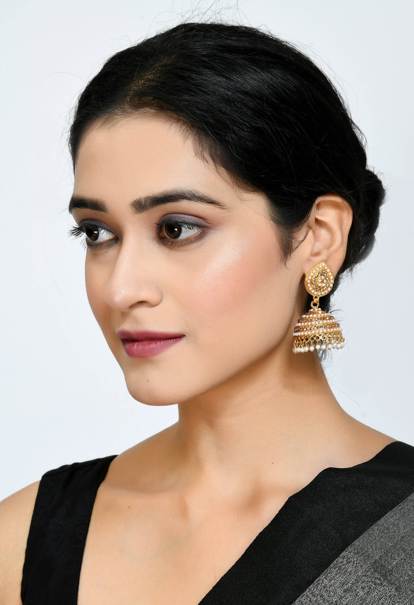 Mominos Fashion Johar Kamal Leaf Design Jhumka With Stone & Pearl - Swadesiicart