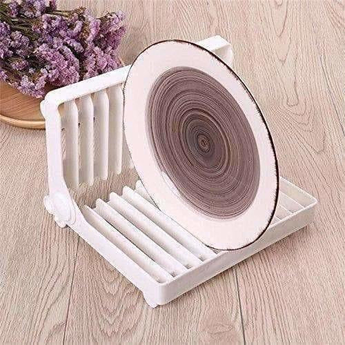 White Color - Folding Plastic Kitchen Dish Rack Stand Plate Holder - 2 Piece - Swadesiicart