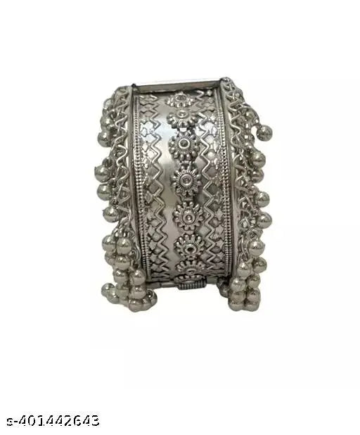 Tehzeeb Creations Women's Oxidised Afghani Style Bangle (Kadha) With Ghungroo - Swadesiicart