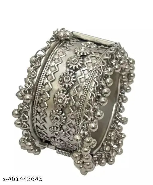 Tehzeeb Creations Women's Oxidised Afghani Style Bangle (Kadha) With Ghungroo - Swadesiicart