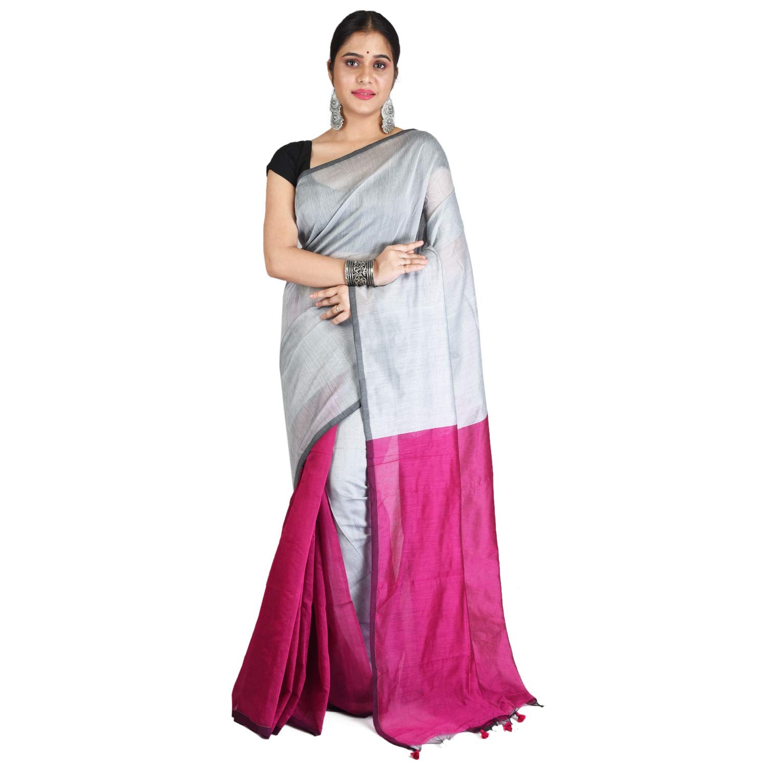Desh Bidesh Women's Bengal Khadi Ghicha Handloom Cotton Silk Saree With Blouse Piece | Swadesiicart