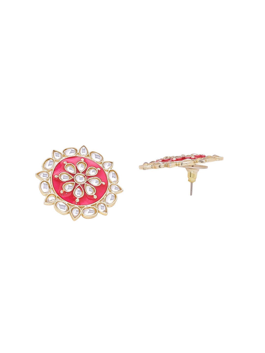 Shoshaa Women Magenta & Gold-Polished Circular Studs | Swadesiicart