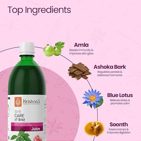 KRISHNA'S HERBAL & AYURVEDA She Care Juice - 1000 ml Each - Super Saver Pack, Herbal Supplement for Hormonal Balance, PCOS, PCOD, Period Pain Relief, Hair and Skin Health | Women Wellness Juice