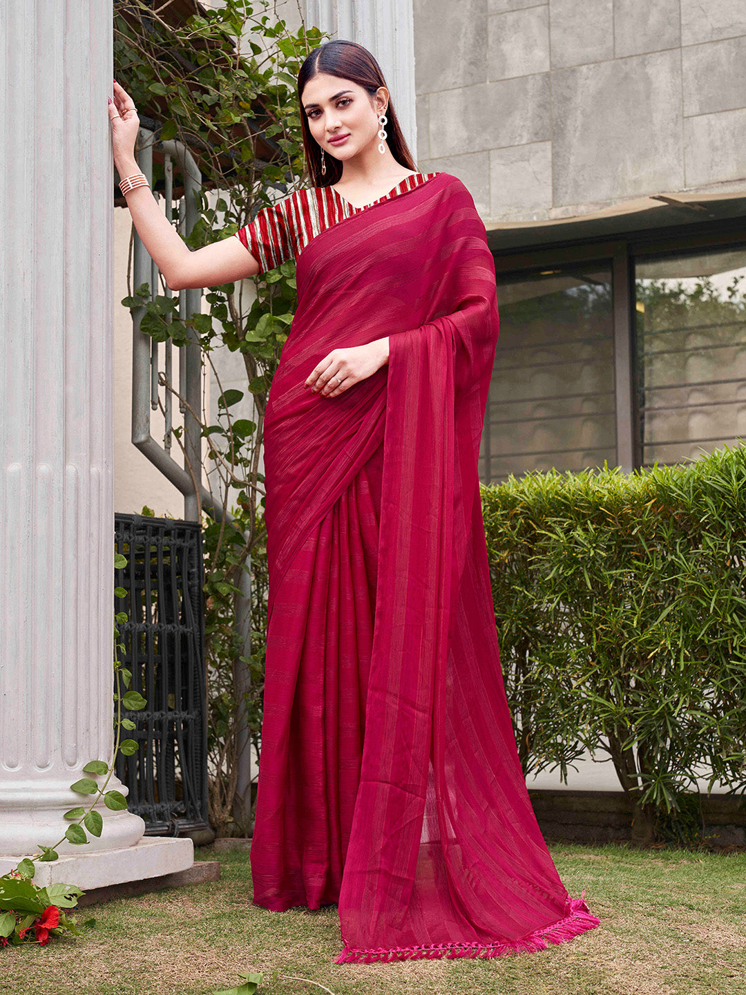 Tikhi Imli Striped Satin Ready to Wear Saree | Swadesiicart