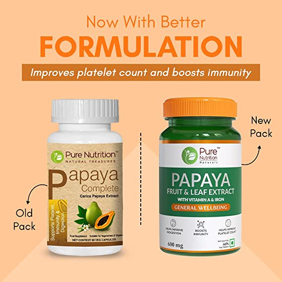 Pure Nutrition Papaya Leaf & Fruit Extract Veg Capsules - Swadesiicart