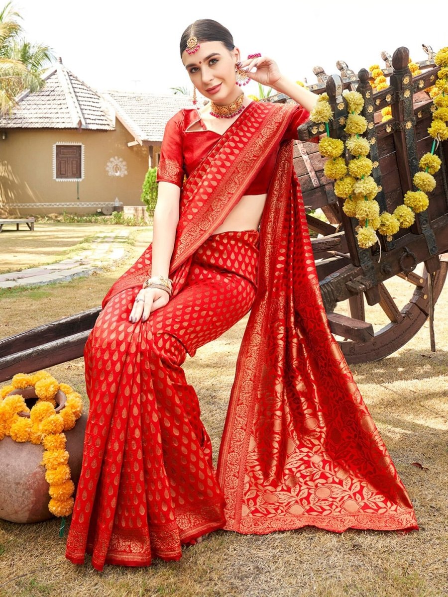 Anouk Red & Gold Woven Design Zari Detailed Art Silk Banarasi Saree | Swadesiicart