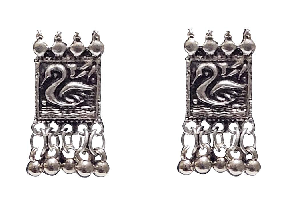 Silver-Plated Alloy Oxidised Silver Geometric Necklace - The Pari | Swadesiicart