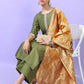 Vishudh Women Green Panelled Kurta with Trousers & With Dupatta - Swadesiicart